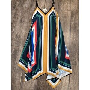 Women’s Size S Spaghetti Strap Striped Dress With Handkerchief Hem Midi Length